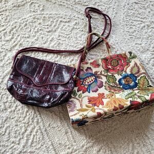 Vtg Purse Bundle Snakeskin and Tapestry Floral Bags
